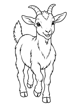 A happy young goat trotting forward on this goat coloring page.