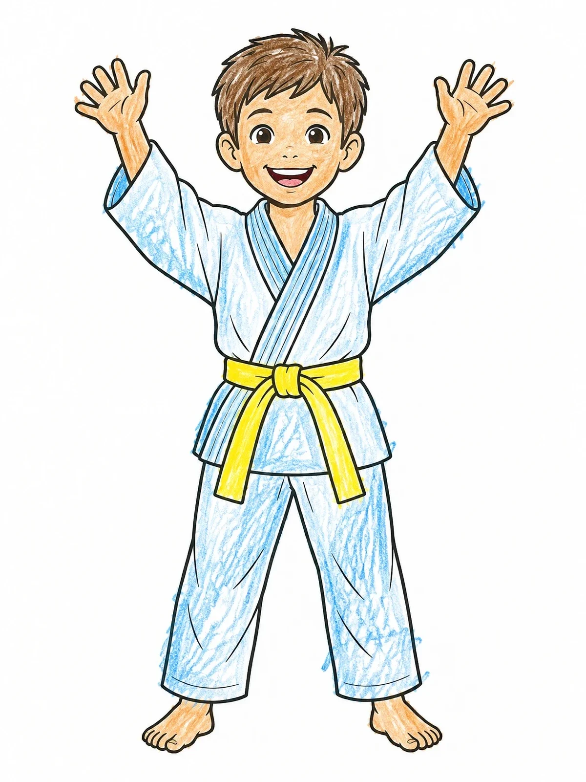 Colored example of the Cheerful Young Judoka Celebrating coloring page