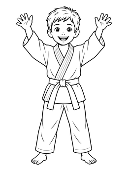 Free printable Cheerful Young Judoka Celebrating coloring page