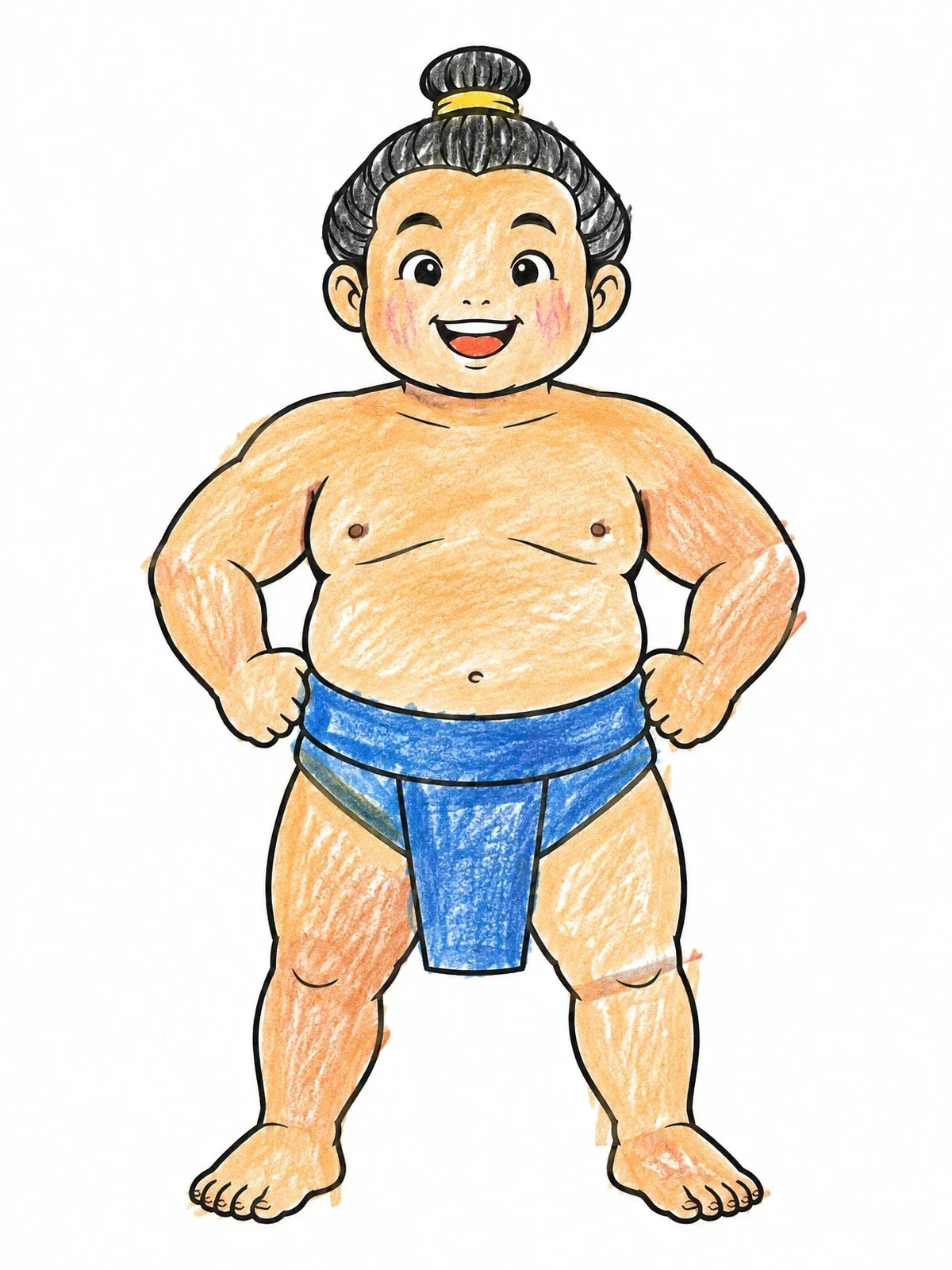 Colored example of the Cheerful Young Sumo Wrestler Standing Proudly coloring page