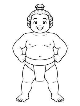 Free printable Cheerful Young Sumo Wrestler Standing Proudly coloring page
