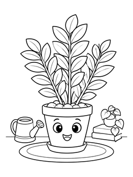 Free printable Cheerful Zz Plant In Smiling Pot coloring page