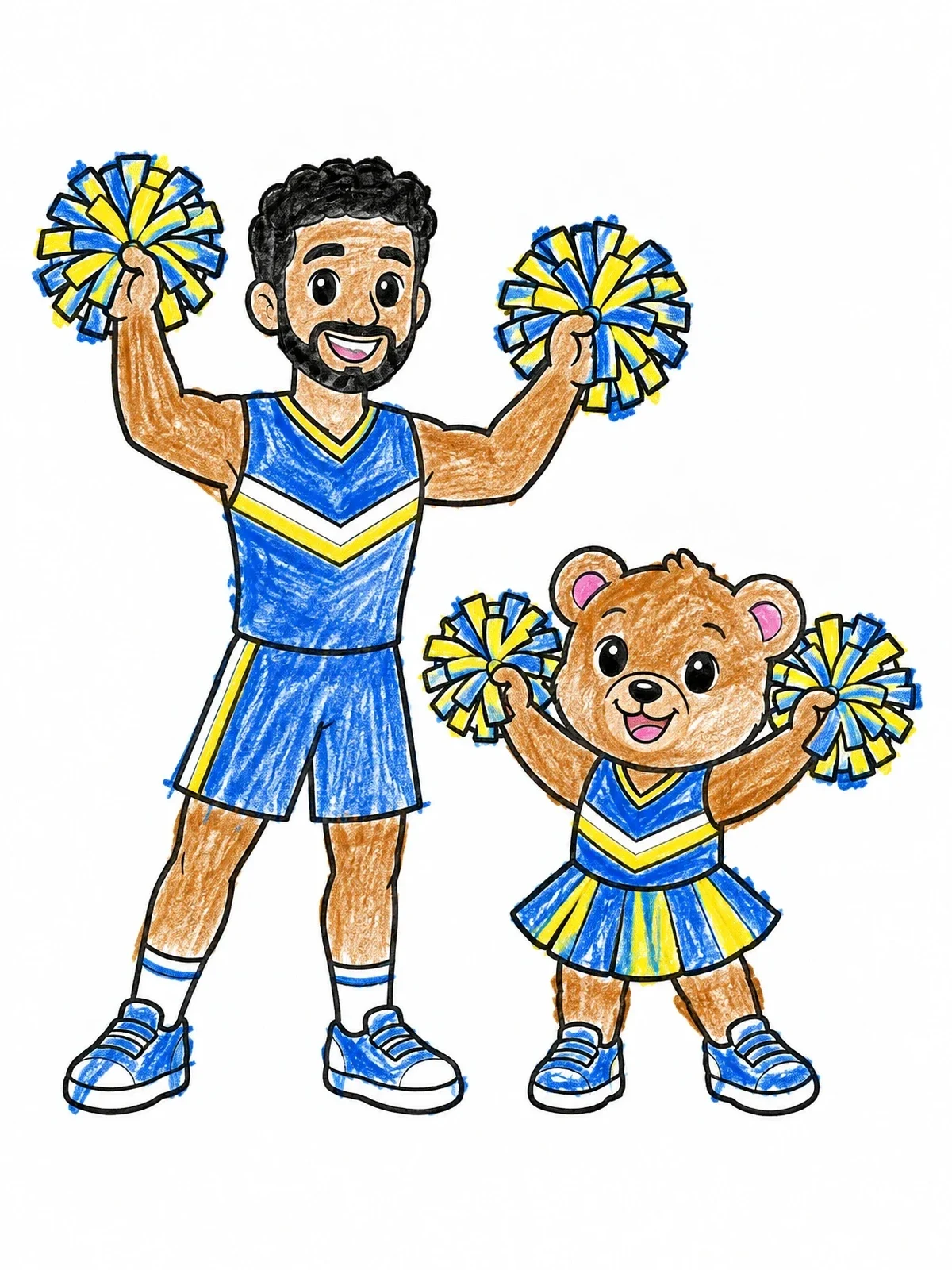 Colored example of the Cheerleader And Cute Bear Cub coloring page