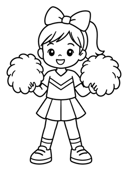 Free printable Cheerful Girl With Fluffy Pom Poms coloring page
