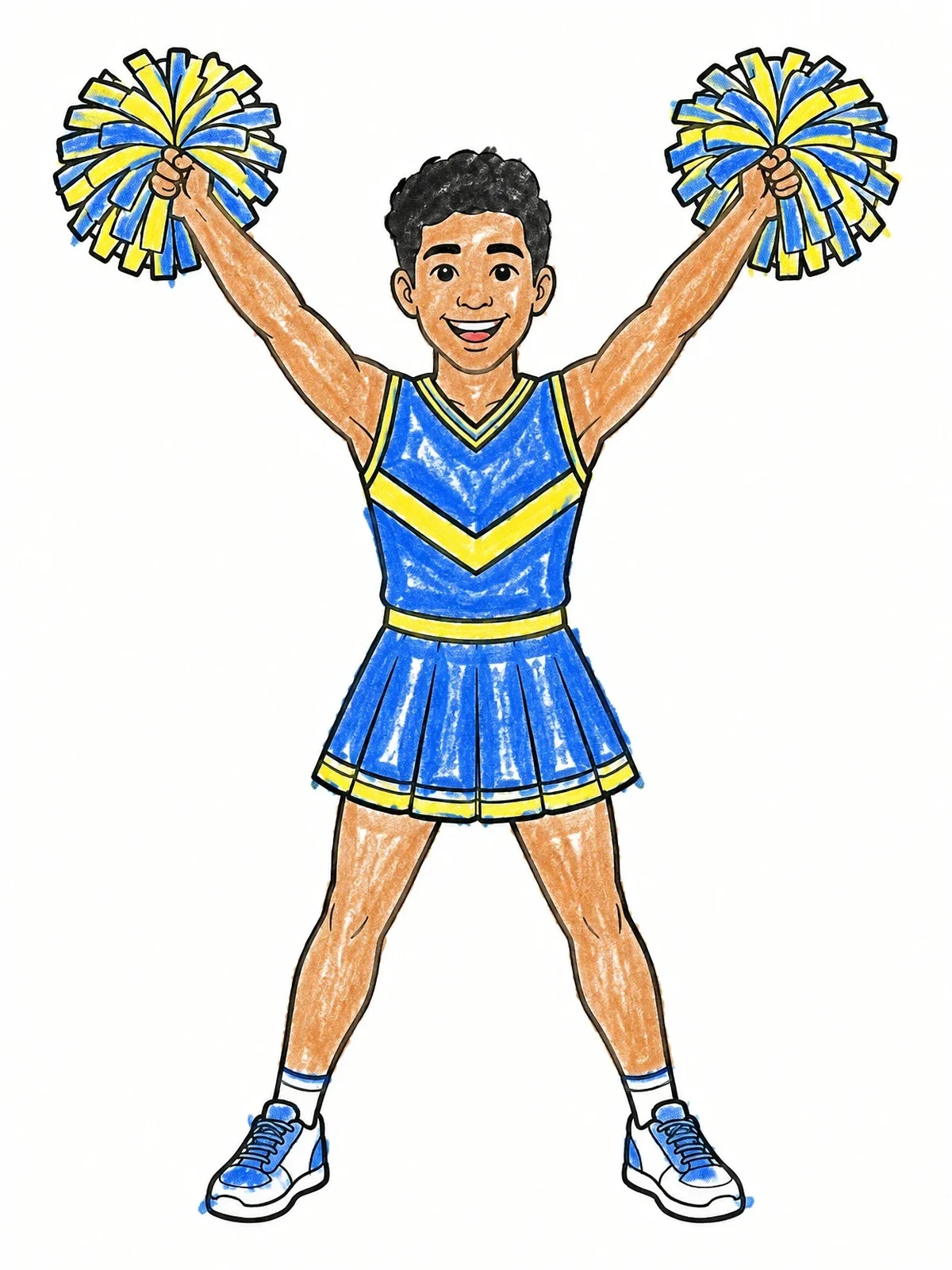 Colored example of the Cheerful Cheerleader In High V Motion coloring page