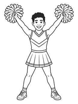 Free printable Cheerful Cheerleader In High V Motion coloring page