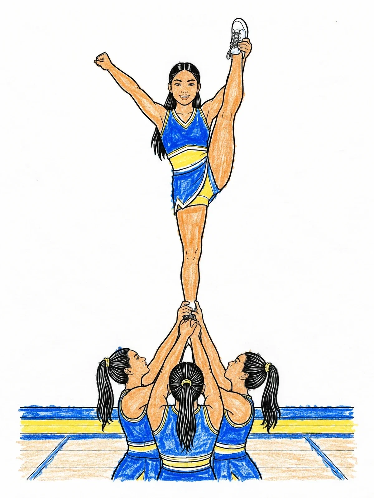 Colored example of the Cheerleader Stunt Heel Stretch coloring page