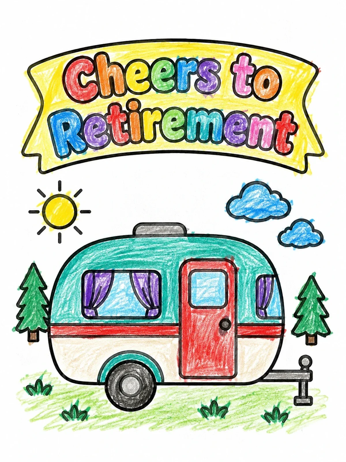 Colored example of the Cheers To Retirement Camping Trailer coloring page