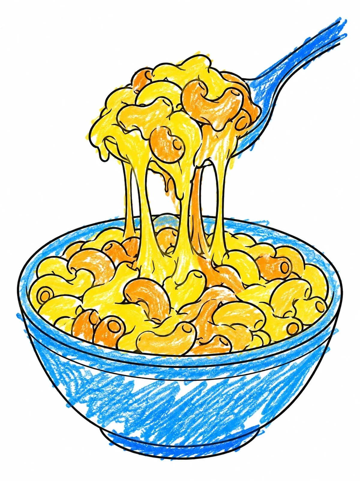 Colored example of the Cheesy Macaroni Bowl With Spoon coloring page