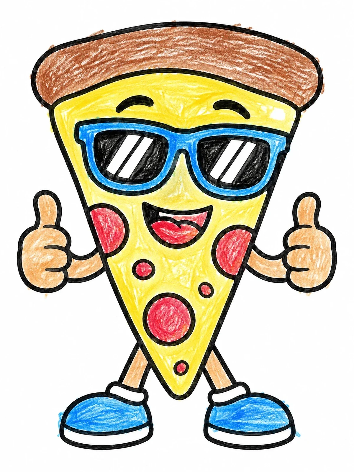 Colored example of the Cool Pizza Slice With Sunglasses coloring page