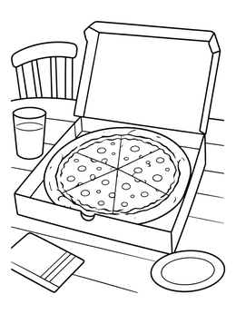 Free printable Hot Pizza In A Delivery Box coloring page