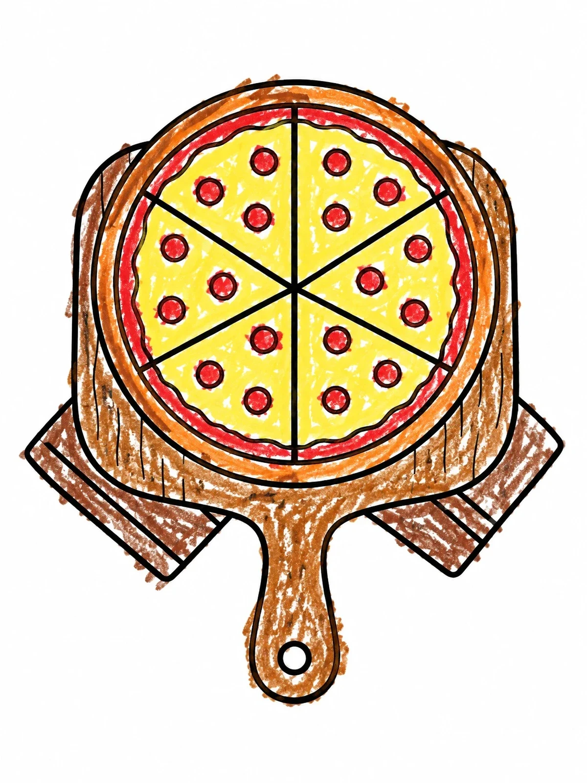 Colored example of the Cheese Pizza On Wooden Board coloring page