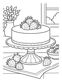 Free printable Cheesecake On A Cake Stand With Strawberries coloring page