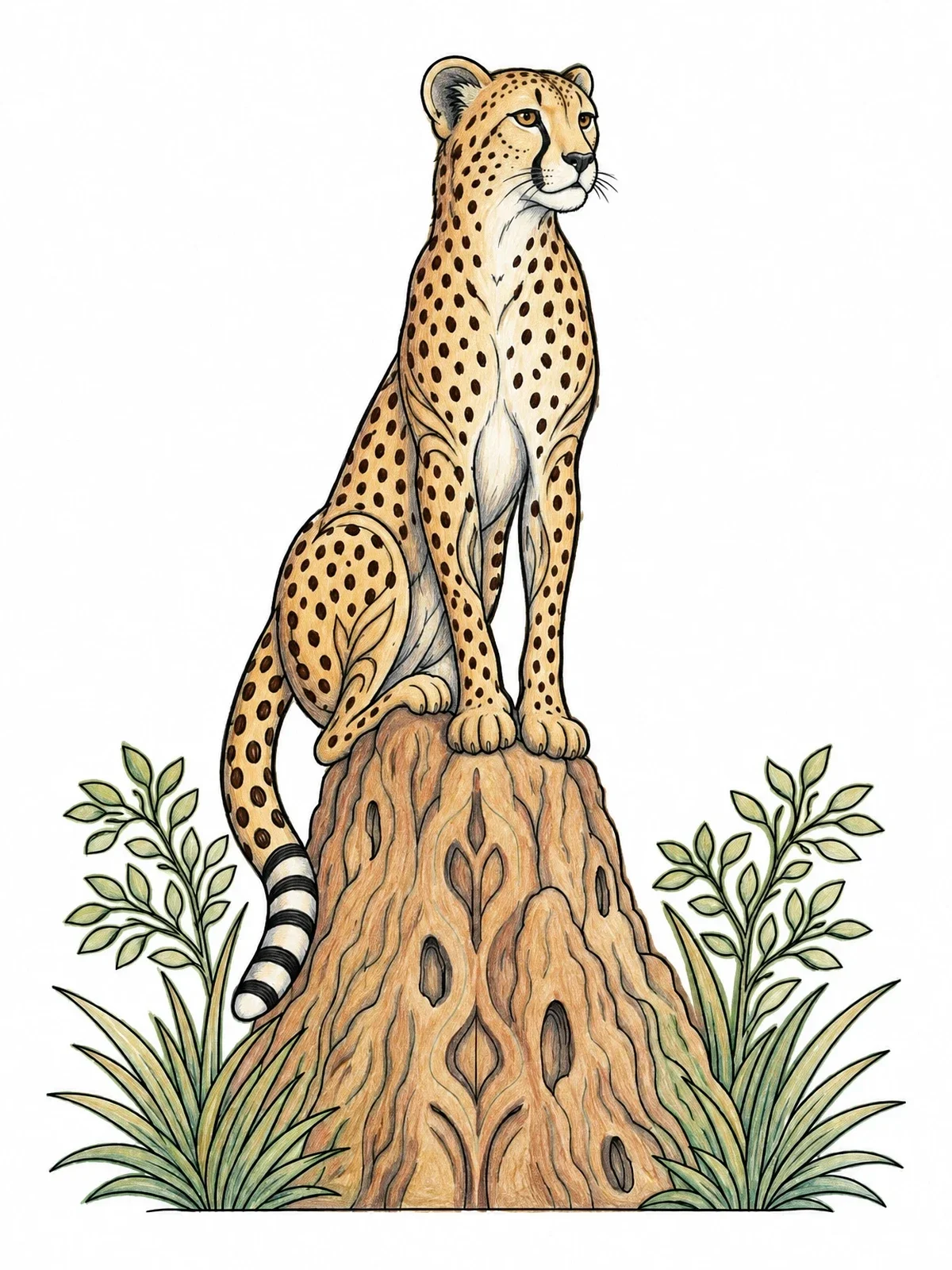 Colored example of the Cheetah On A Termite Mound coloring page