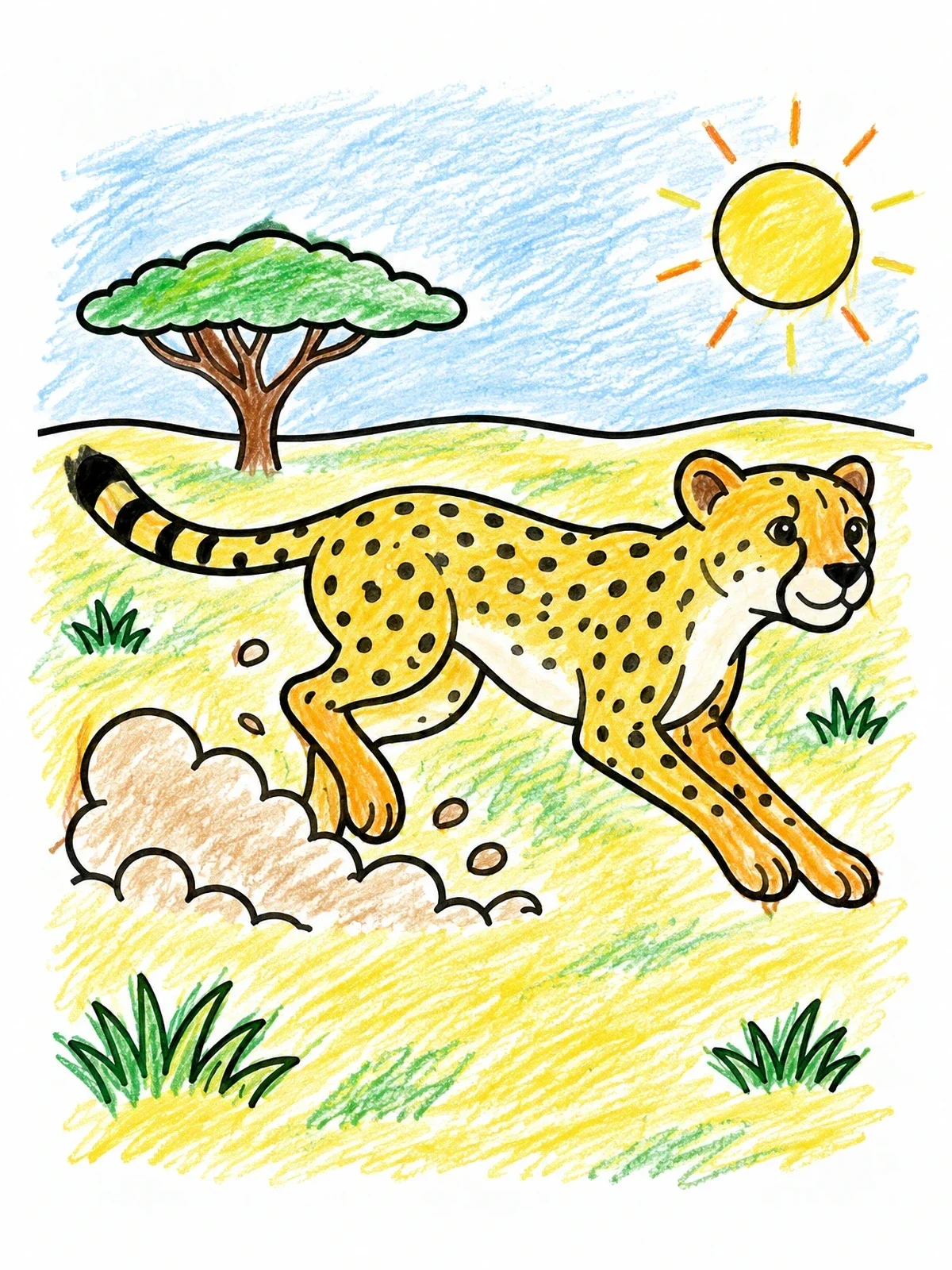 Colored example of the Cheetah Sprinting Across The Savanna coloring page