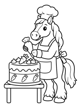 Free printable Chef Clydesdale Decorating A Cake coloring page