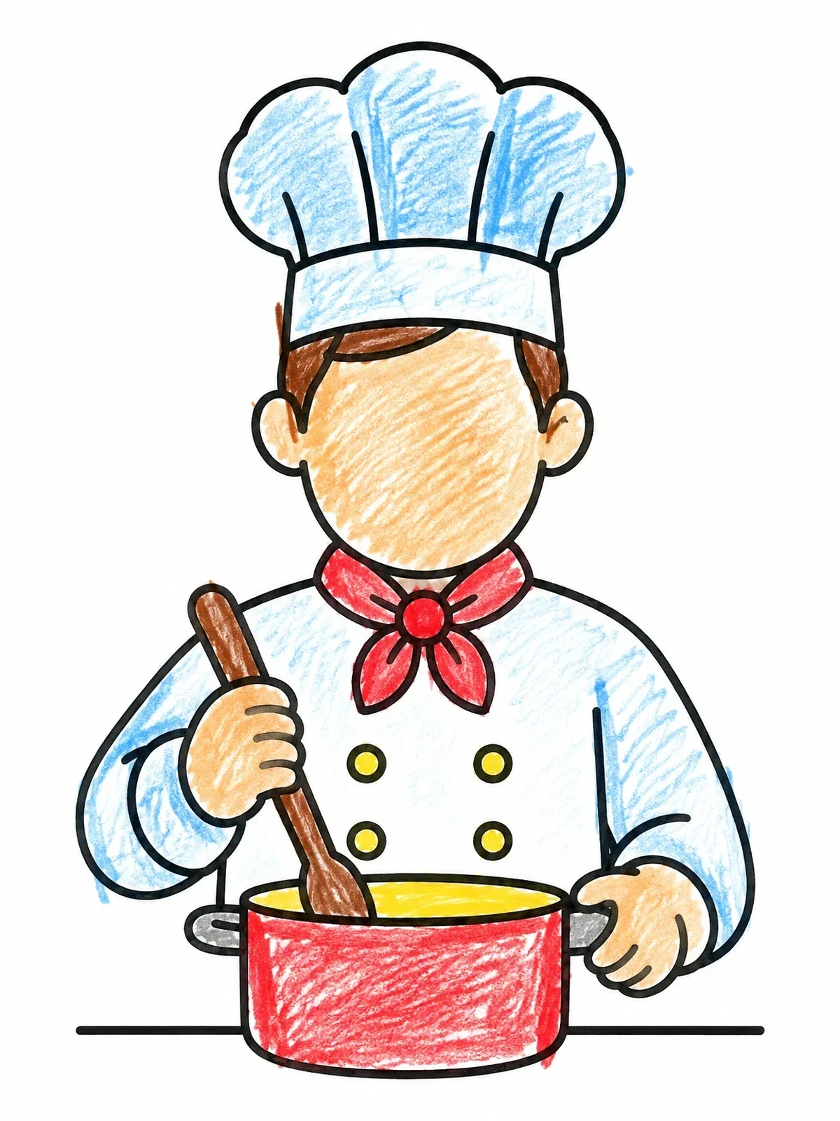 Colored example of the Chef Cooking With Blank Face coloring page