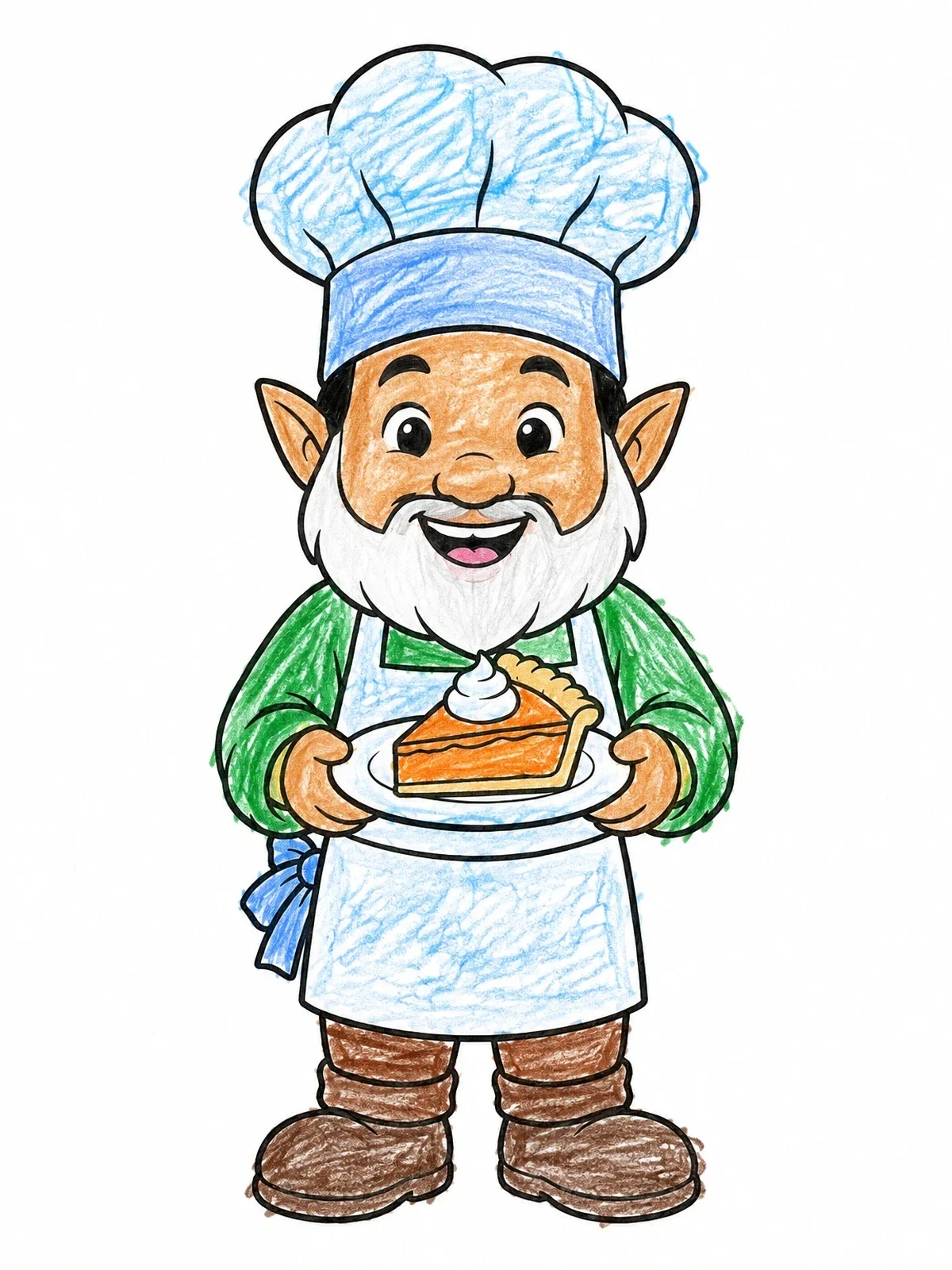 Colored example of the Chef Gnome With Thanksgiving Pie coloring page