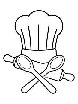 Free printable Chef Hat With Spoons And Rolling Pin coloring page