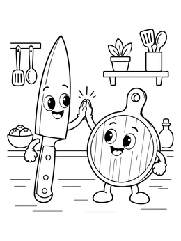 Free printable Chef Knife And Cutting Board High Five coloring page