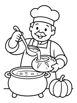 Free printable Chef Serving Warm Pumpkin Soup coloring page