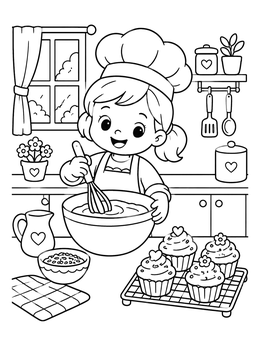 Free printable Little Baker Whisking Batter coloring page