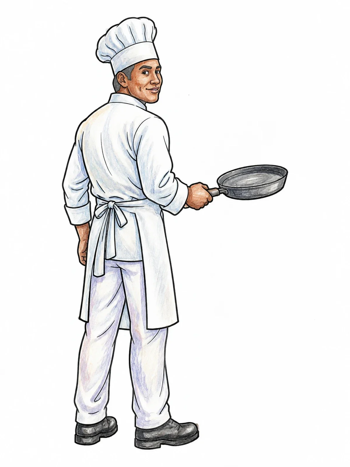 Colored example of the Chef Looking Back With Frying Pan coloring page