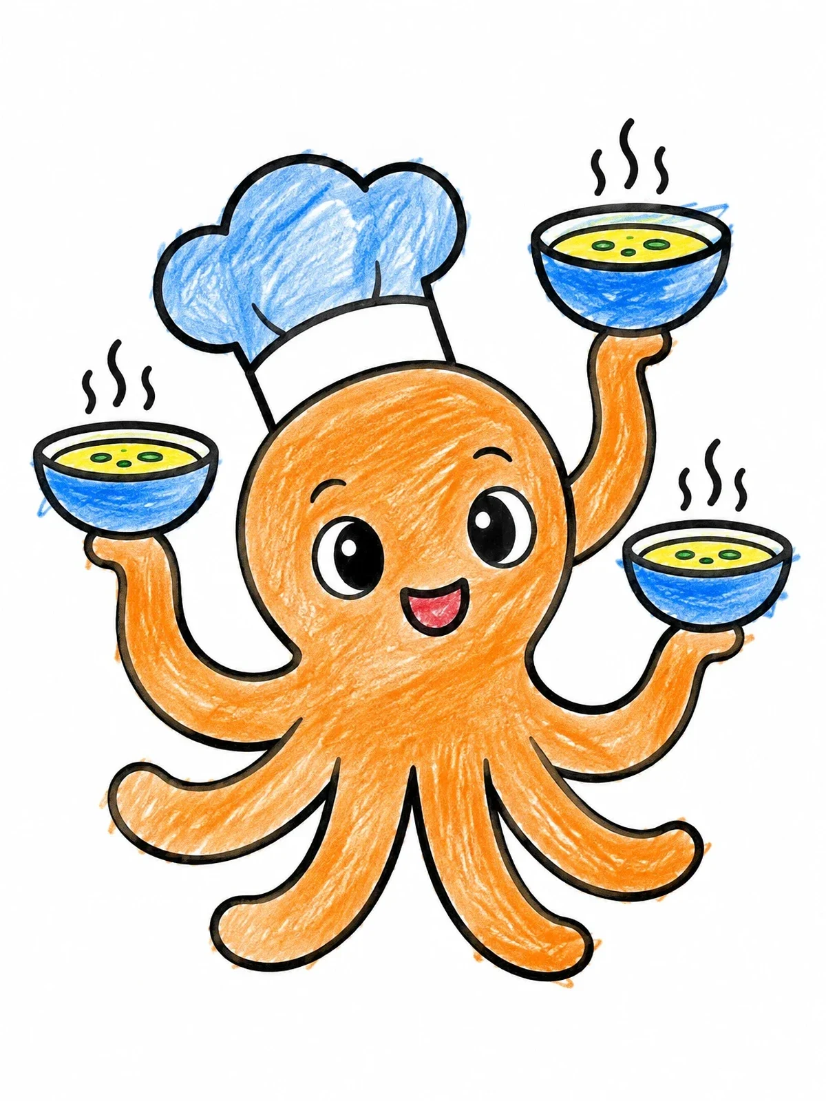 Colored example of the Chef Octopus Serving Hot Soup coloring page