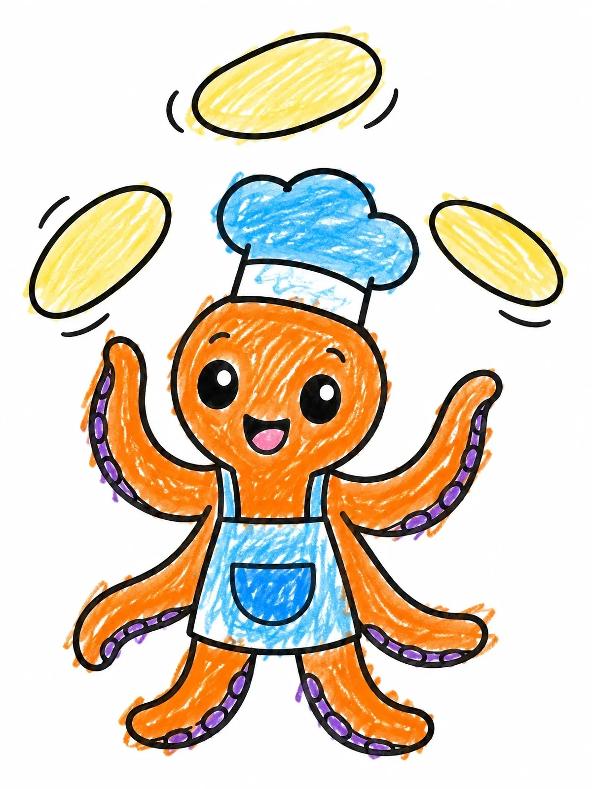 Colored example of the Chef Octopus Tossing Pizza Dough coloring page