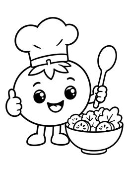 Free printable Chef Tomato With Salad Bowl coloring page