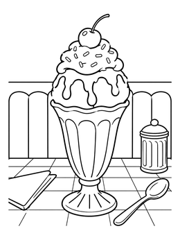 Free printable Diner Ice Cream Sundae With Cherry coloring page