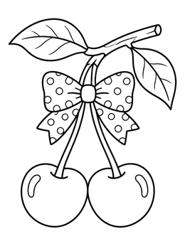 Free printable Sweet Cherries With Polka Dot Bow coloring page