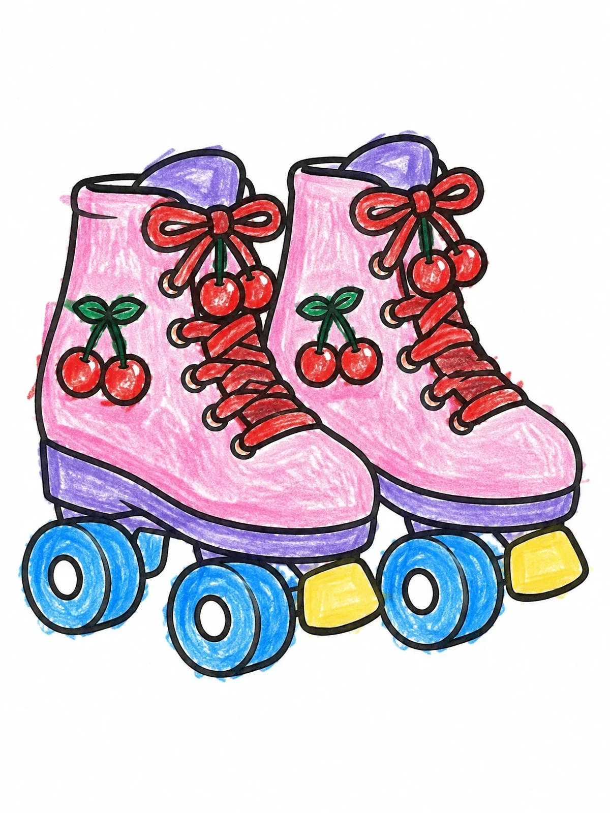 Colored example of the Retro Cherry Roller Skates coloring page