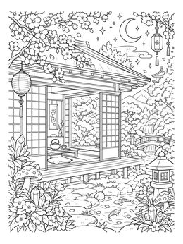 Free printable Japanese Tea House In Sakura Garden coloring page