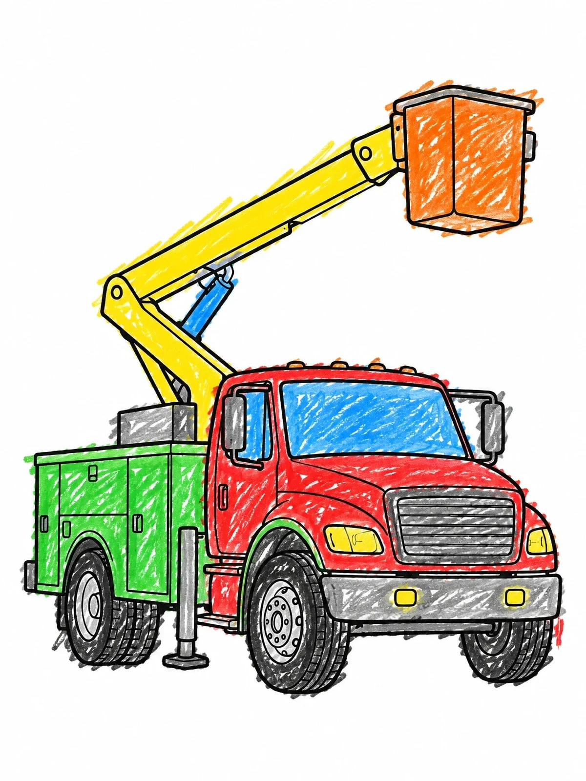 Colored example of the Bucket Utility Truck With Boom Lift coloring page