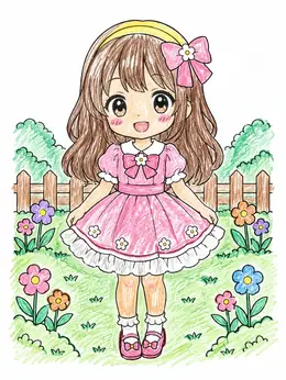 Chibi Anime Girl In Flower Garden Coloring Page