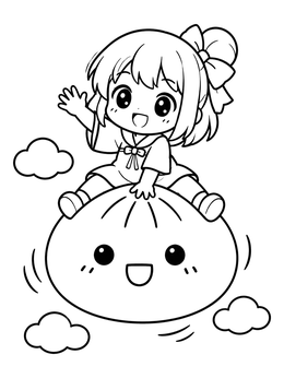 Free printable Cute Chibi Girl On Steamed Bun coloring page