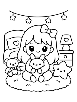 Free printable Chibi Girl In Cozy Bedroom coloring page