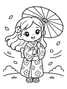 Free printable Chibi Girl With Parasol In Kimono coloring page