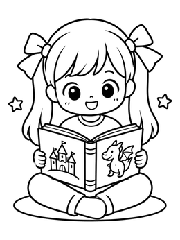 Free printable Chibi Girl Reading A Fantasy Book coloring page