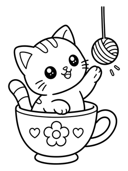 Free printable Chibi Kitten In A Teacup coloring page