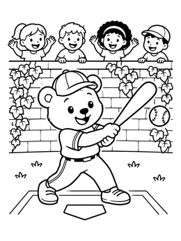 Free printable Baseball Bear Cub At The Ivy Wall coloring page
