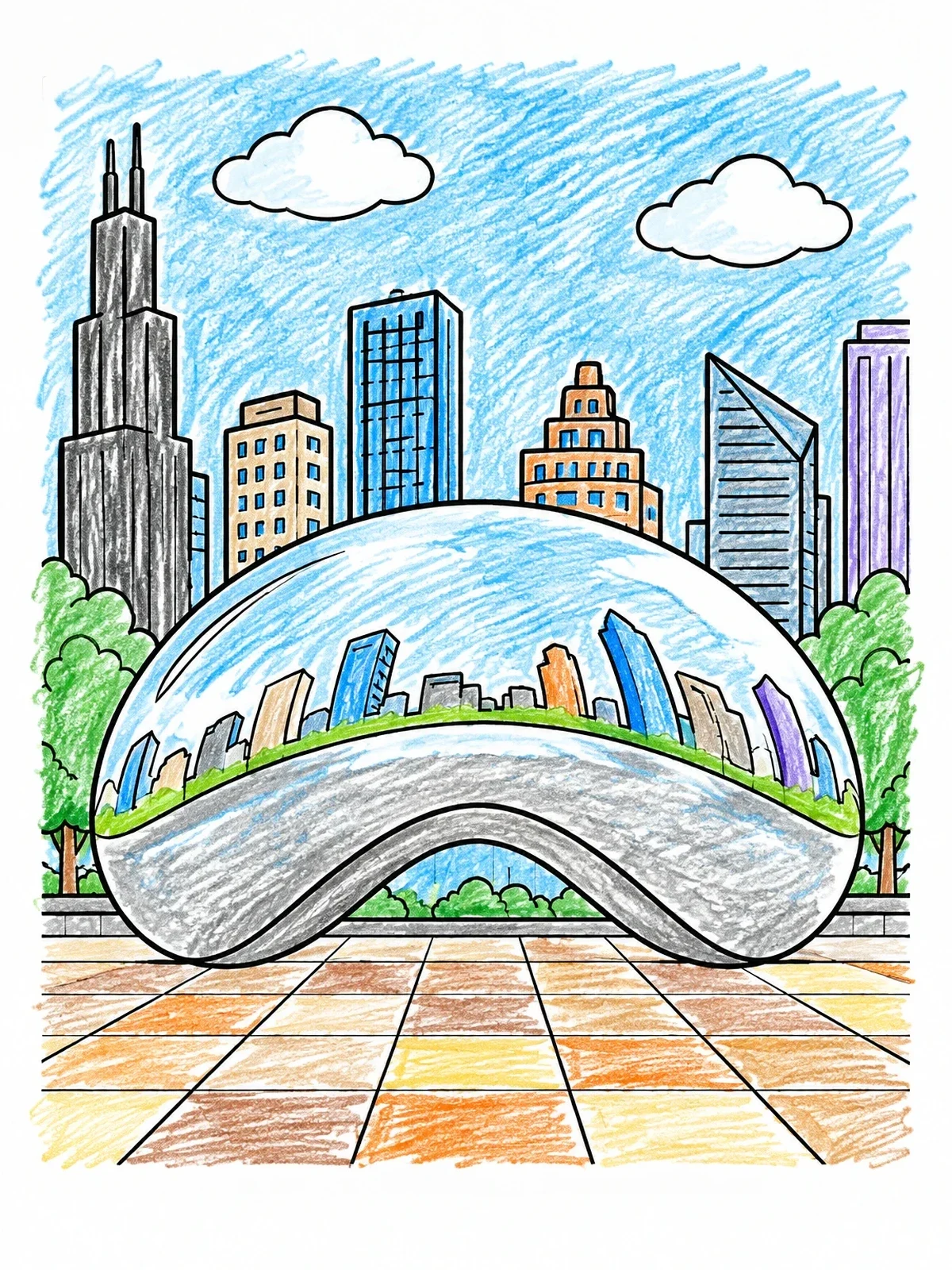 Colored example of the The Bean In Millennium Park coloring page