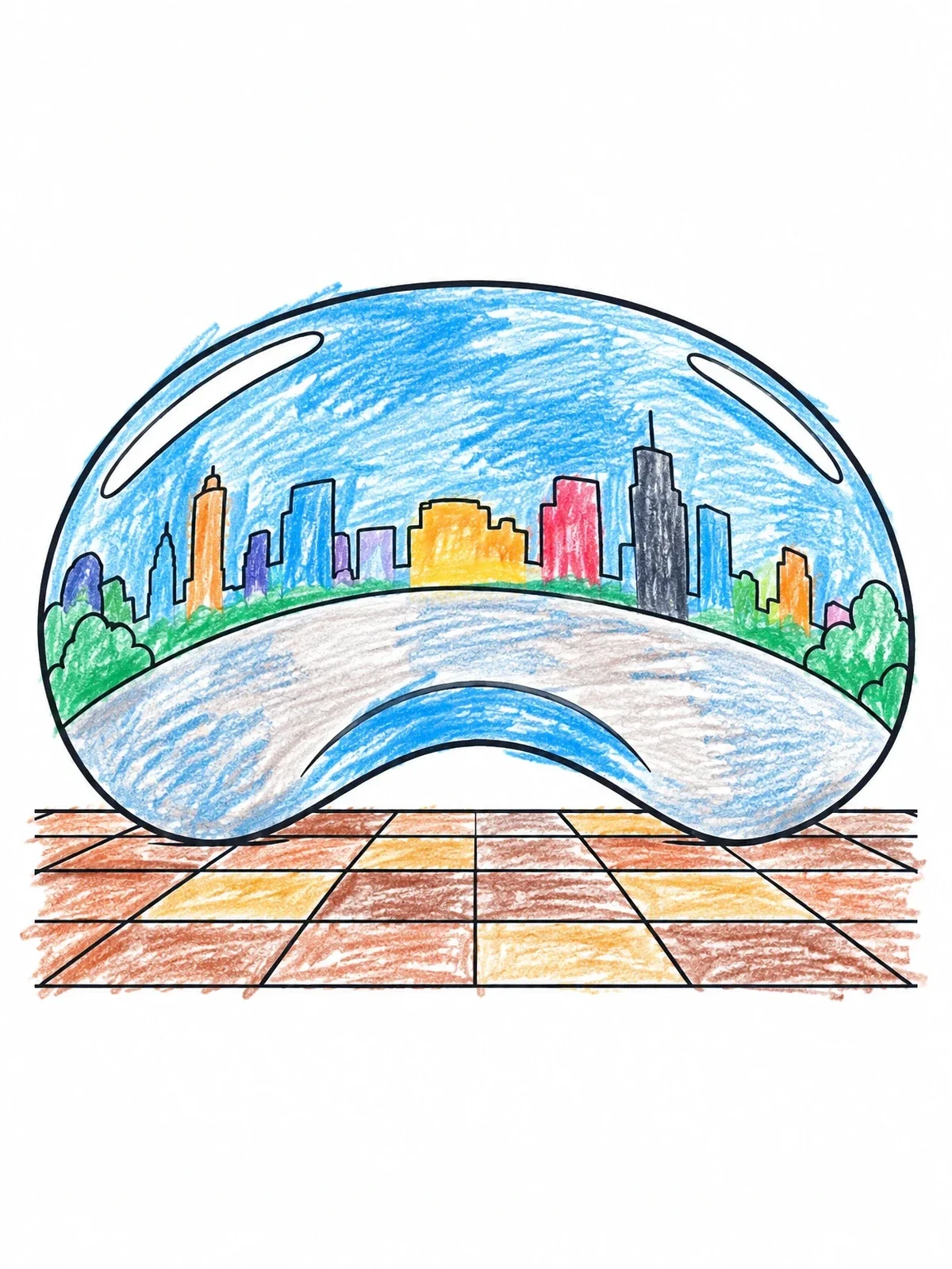 Colored example of the Chicago Bean Sculpture In Millennium Park coloring page