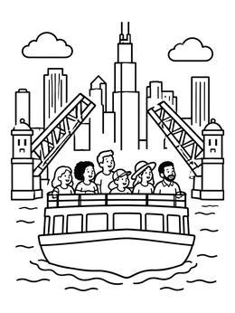Free printable Chicago River Tour Boat coloring page