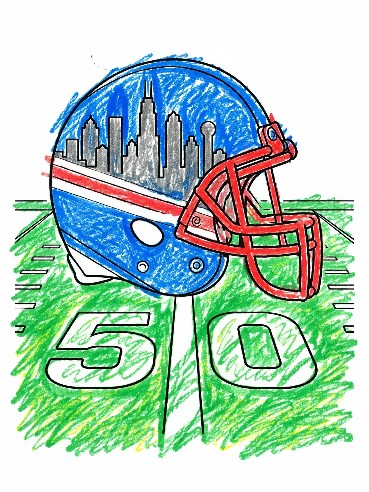 Colored example of the Chicago Skyline Football Helmet coloring page