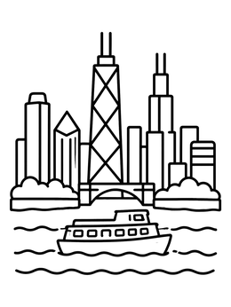 Free printable Chicago Skyline And River Tour Boat coloring page