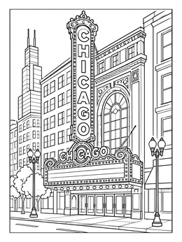 Free printable Historic Chicago Theatre Marquee coloring page