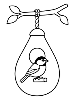 Free printable Chickadee Perched On Hanging Birdhouse coloring page