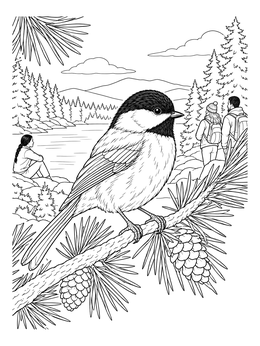 Free printable Chickadee Perched On Pine Branch coloring page